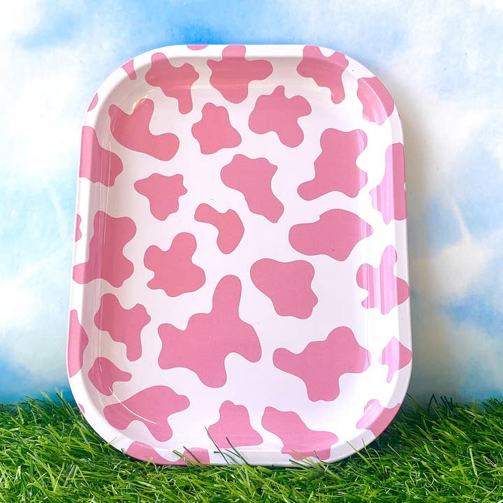 Canna Style - Wholesale Decorative Tray - MINI PINK COW ROLLING TRAY