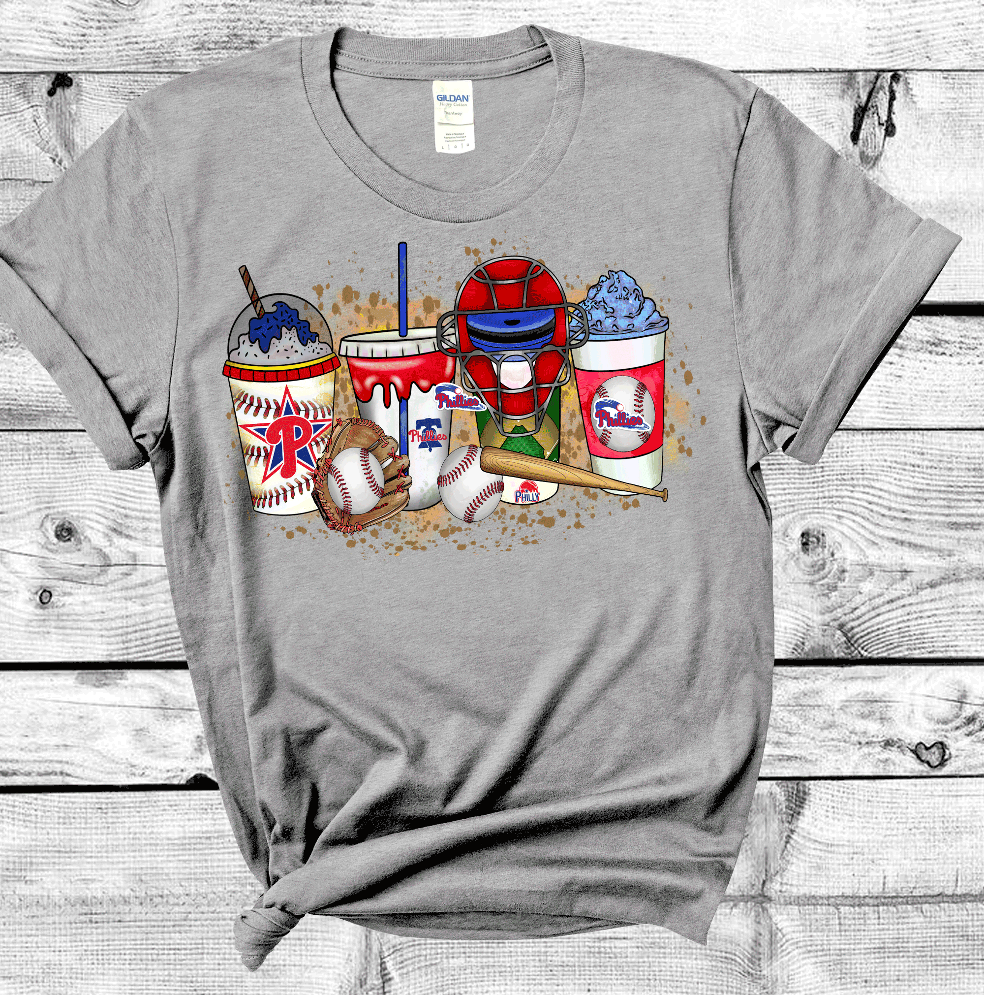 A Blessed Texas Mess Boutique - Vente T-shirt à imprimés – femme - Philly Boissons Baseball Phillies Match de Baseball Philadelphie Gant5