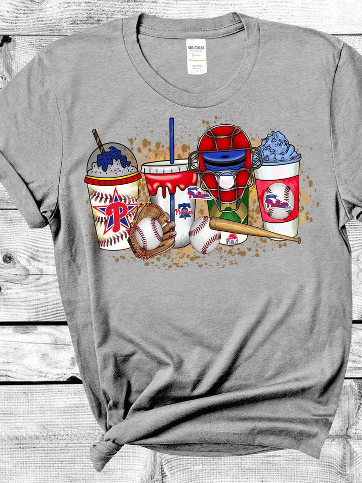 A Blessed Texas Mess Boutique - Wholesale T-Shirt (Graphic) - Women's - Philly Drinks Baseball Phillies Ball Game Philadelphia Glove1