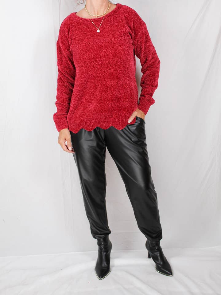 FS50066-B - Berry - Scallop Button Sweater A761 for wholesale by K & C Clothing, Inc.