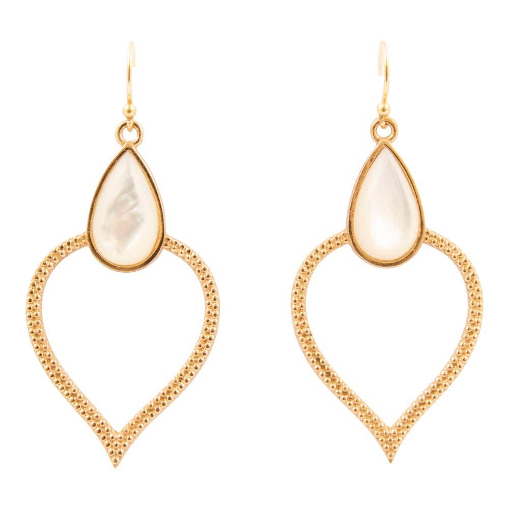 Barse Jewelry - Wholesale Dangle Earrings - White Mother of Pearl Bedouin Golden Drop Earrings0