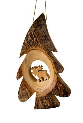 Earthwood - Wholesale Ornament - Bark Tree with Moose - 5"0