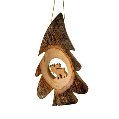 Earthwood - Wholesale Ornament - Bark Tree with Moose - 5"
