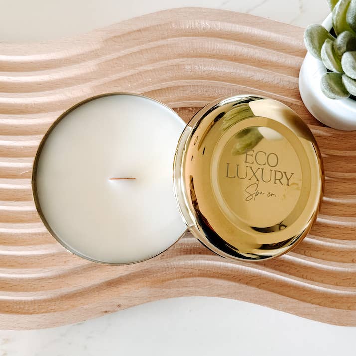 Bougie Parfumée de Luxe - Bol en Acier Inoxydable Doré (5oz) pour la vente par Eco Luxury Spa Co.