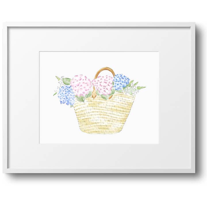 Hydrangea Beach Bag Watercolor Art Print for wholesale by WonderfullyWrittenCo