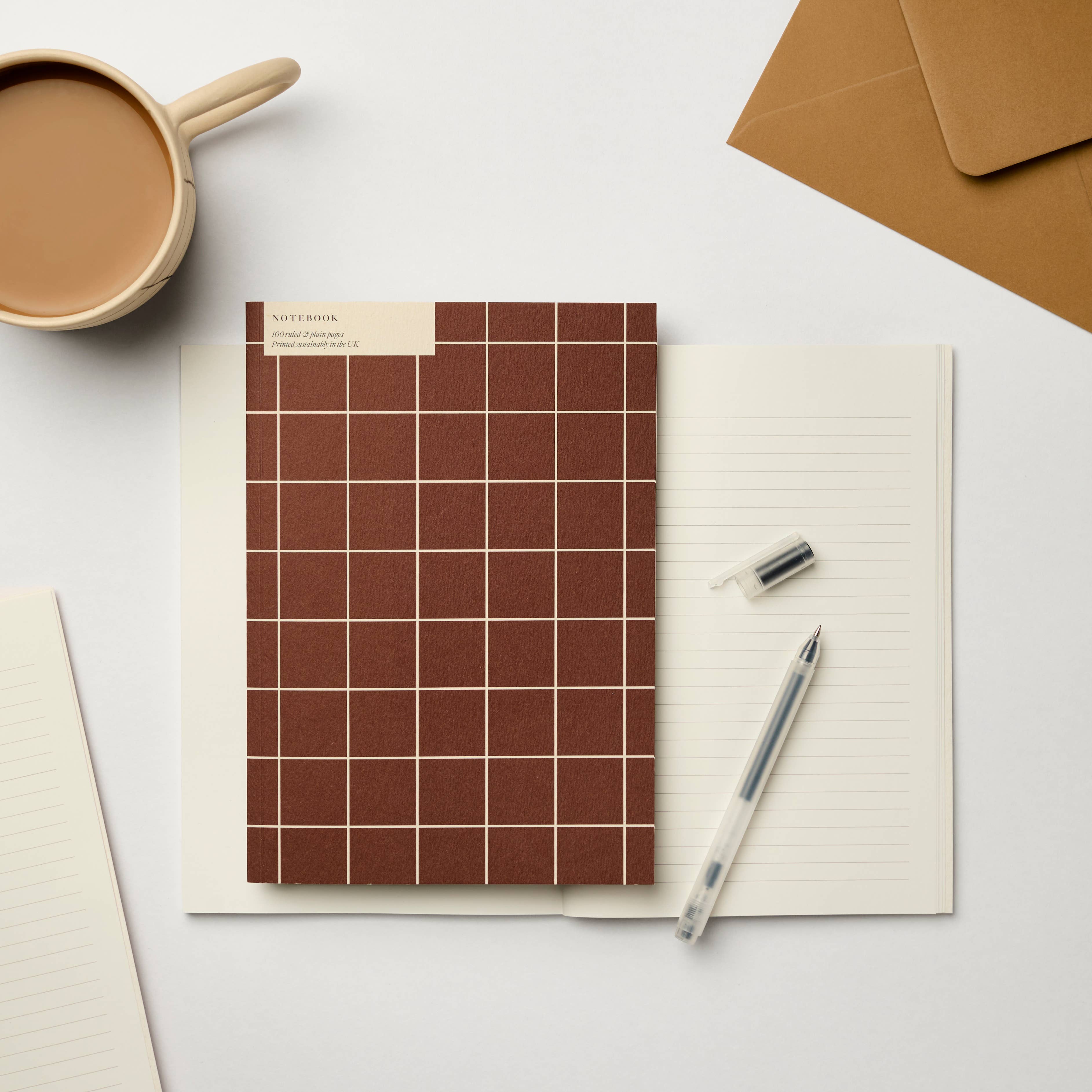 Kinshipped - Wholesale Notebook - A5 Brown Cream Plaid Ruled + Plain Notebook0