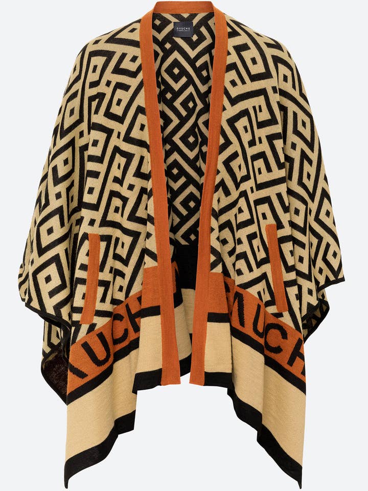 Logomania Ruana in Camel, Orange and Black for wholesale by Gaucho Buenos Aires