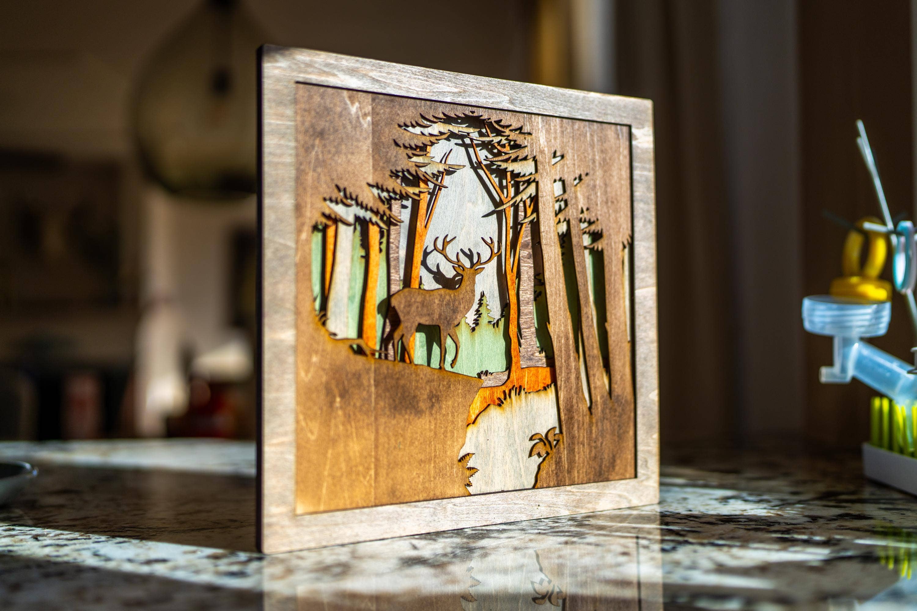 Carving Nomad - Wholesale Wall Accent - 3D Layered Woodcut Deer Forest Wall Art Handcrafted5