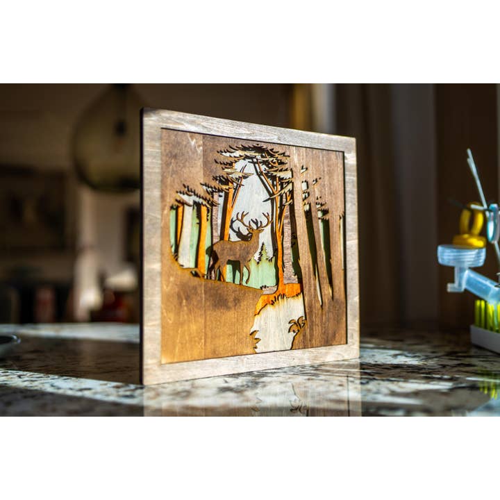 Carving Nomad - Wholesale Wall Accent - 3D Layered Woodcut Deer Forest Wall Art Handcrafted5