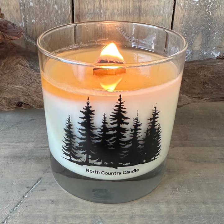 10 oz Whiskey Glass Wood Wick Candles for wholesale by North Country Candle