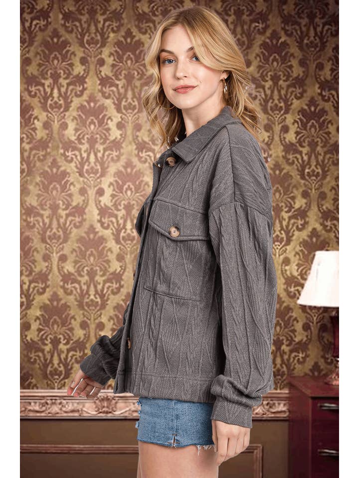 ELLEBORN - Wholesale Shirt Jacket/Shacket - Women's - Textured Relaxed Jacket-3393T