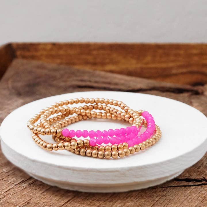 PennyLine inc - Wholesale Beaded Bracelet - Small Worn Gold tone and Glass beads bracelet stack of 4 bracelets1