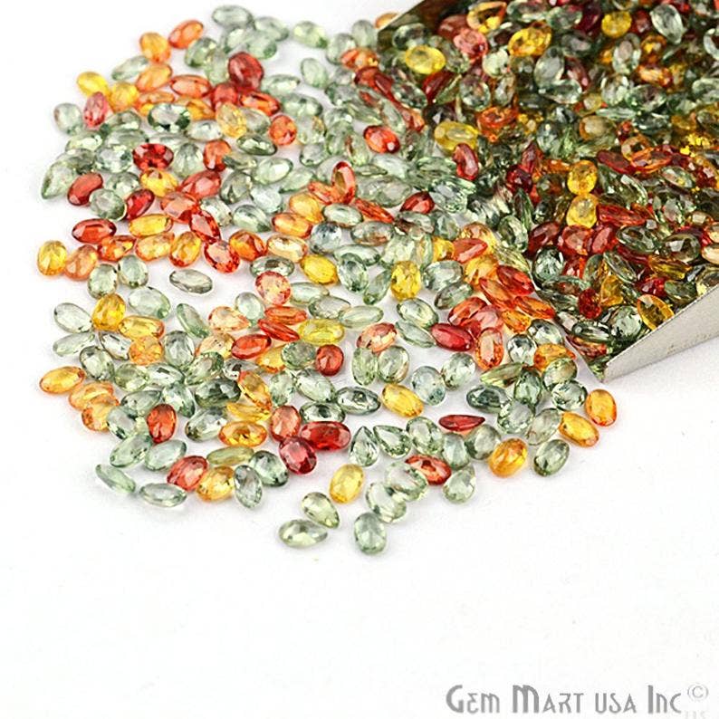GemMartUSA - Vendita all'ingrosso Pietra/cristallo spirituale - Gemme sfaccettate sfaccettate multicolore in zaffiro ovale e pera, 5 x 3 mm, 5 carati1
