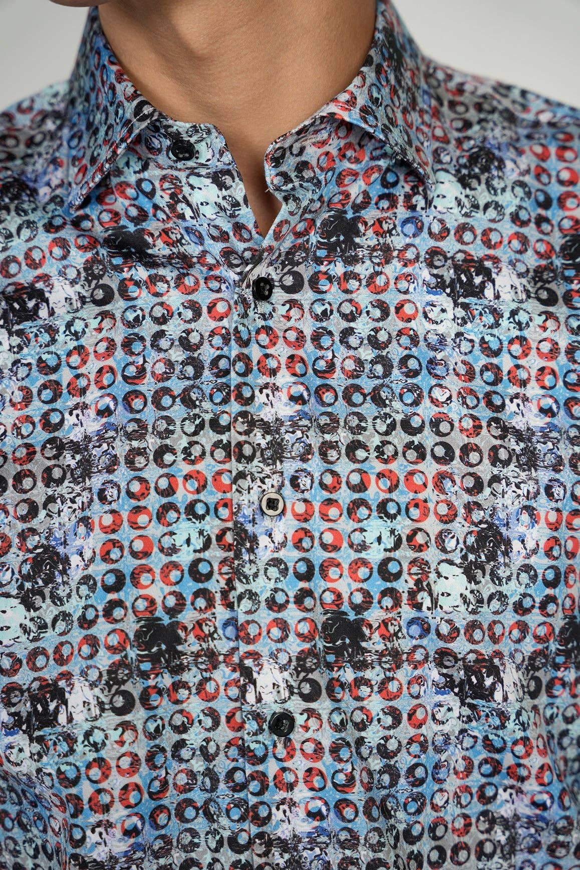 Luchiano Visconti – wholesale Buttoned-down shirt – Men's – Teal and Blue Circular Shapes Signature Collection (Big & Tall)1