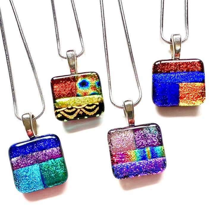 Dichroic Glass Pendant - OOAK Mix - Bright Rainbow Patchwork for wholesale by Glass Town USA