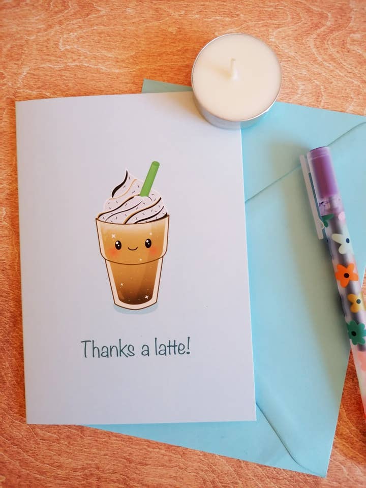 Carte de remerciement, Thanks a latte, carte de remerciement bleue pour la vente par KimspirationCrafts