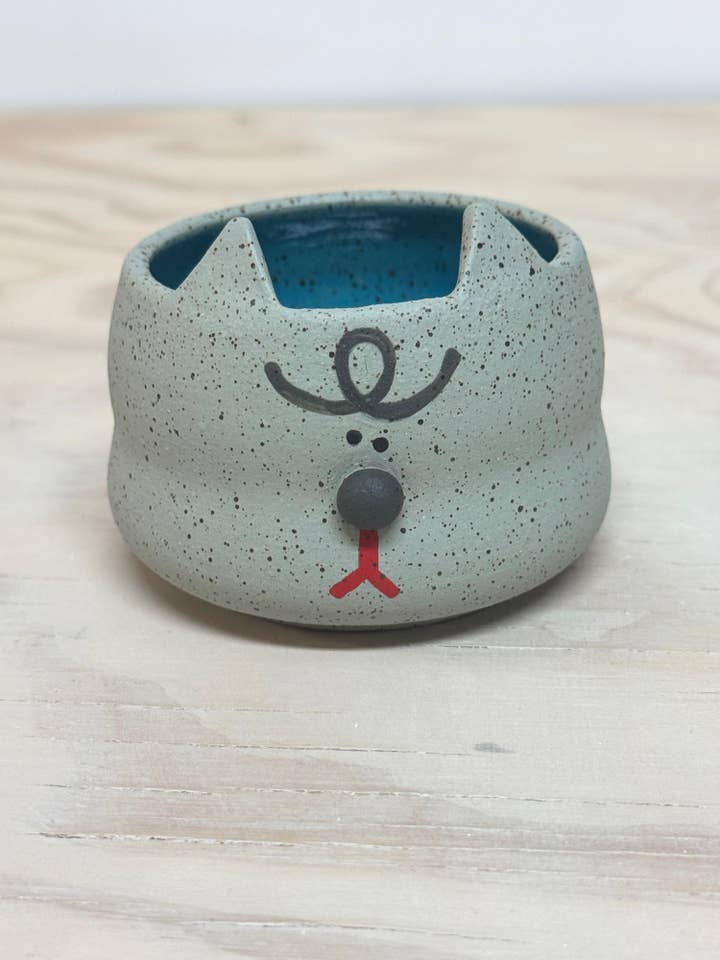 Grey Cat Plant Pot (MADE TO ORDER- Read Description) for wholesale by Rolly Poly Studios