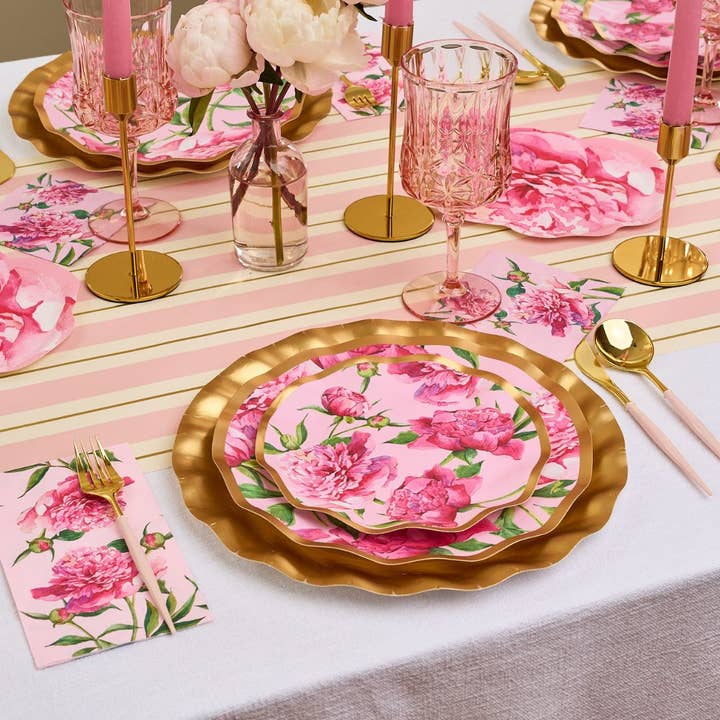 Sophistiplate - Wholesale Disposable plate - Wavy Salad Plate Pink Peonies - 8pkg