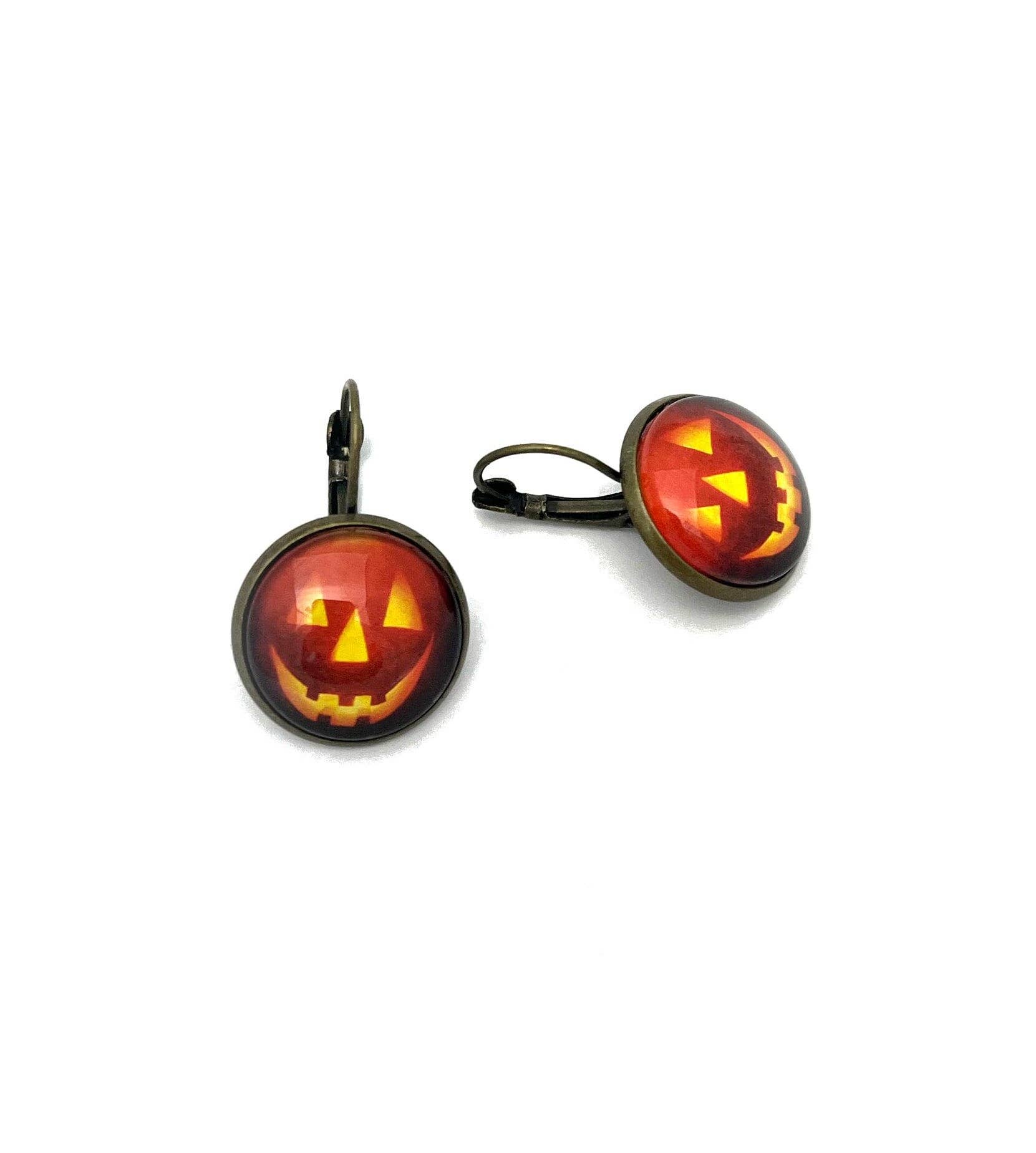 Postage Stamp Jewelry - Wholesale Dangle Earrings - 2016 Jack-o’-lantern USA Halloween Stamp - Postage stamp jewelry - Postage Stamp Earrings - French clip earrings in antique bronze finish1