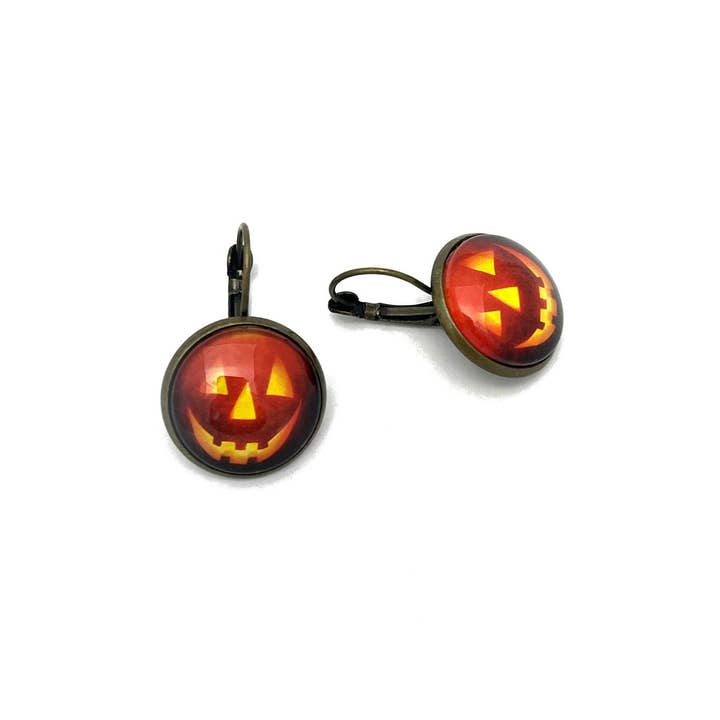 Postage Stamp Jewelry - Wholesale Dangle Earrings - 2016 Jack-o’-lantern USA Halloween Stamp - Postage stamp jewelry - Postage Stamp Earrings - French clip earrings in antique bronze finish1