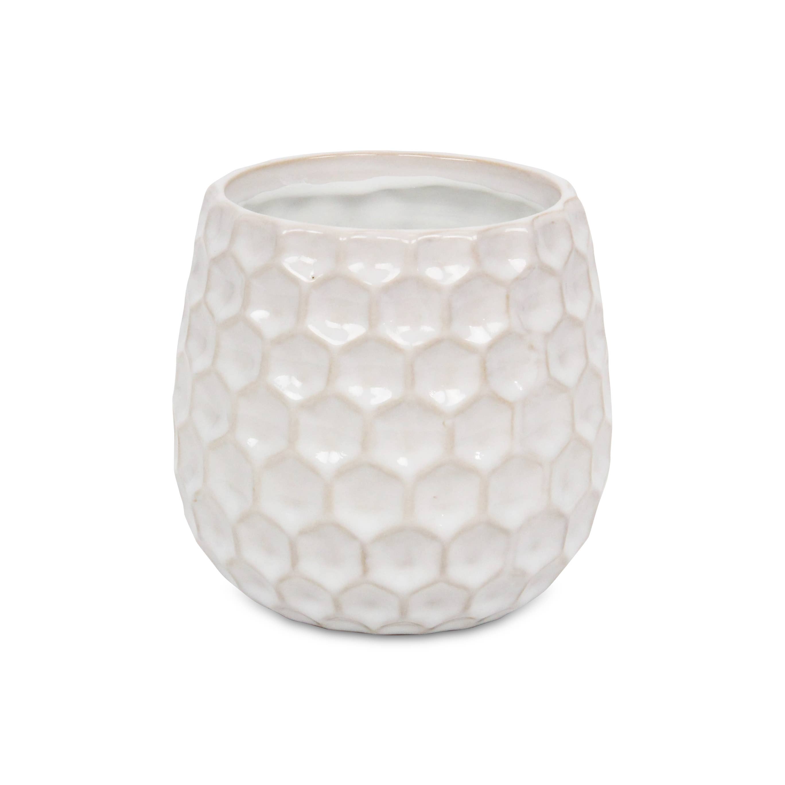 Cheungs Home Decor – Vaso de plantas por atacado – Vaso de cerâmica branco com padrão hexagonal5