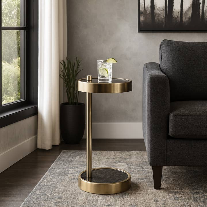 Side Table - Black/Gold Metal Minimalist Sleek Frame, 23 in. for wholesale by Elevarre