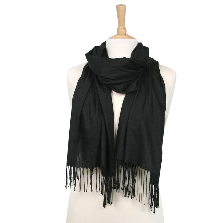 Petra - Scarf with Tassels - Black for wholesale by Black Ginger