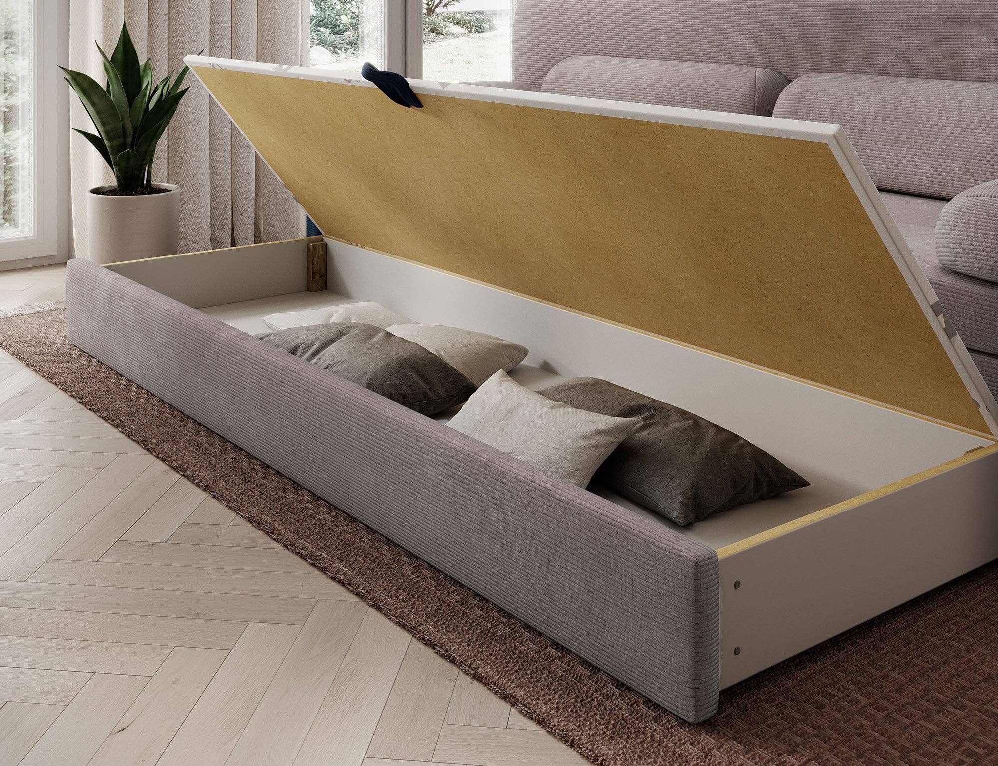 ReForm Creative Home - Wholesale Sofa - Elioss 3 Seater Storage Sleeper Sofa - Fudge Brown3