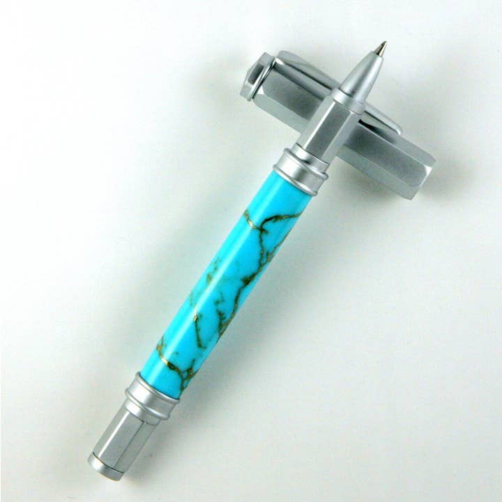 Turquoise & Gold TruStone Magnetic Vertex Pen for wholesale by Woodnotch