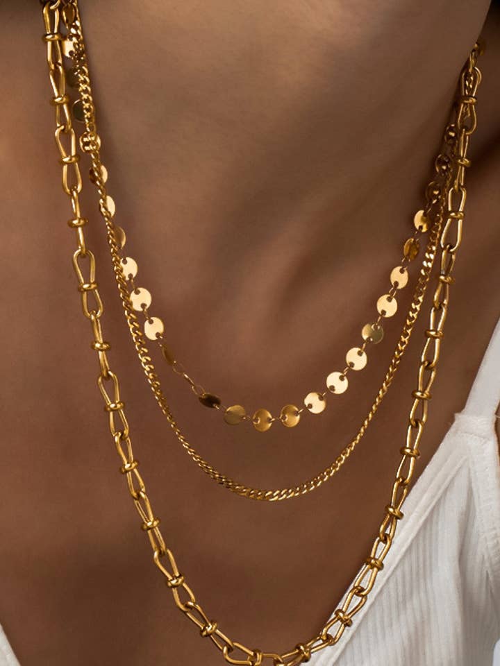 Collar de cadena de acero inoxidable impermeable chapado en oro de 18 quilates - 7551 para venta al por mayor de Mia Accessories