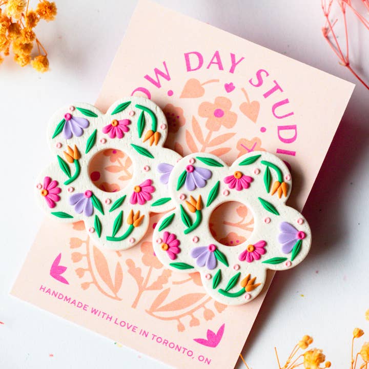 Slow Day Studios - Wholesale Dangle Earrings - Polymer Clay Oversized Floral Detailed Flower Studs