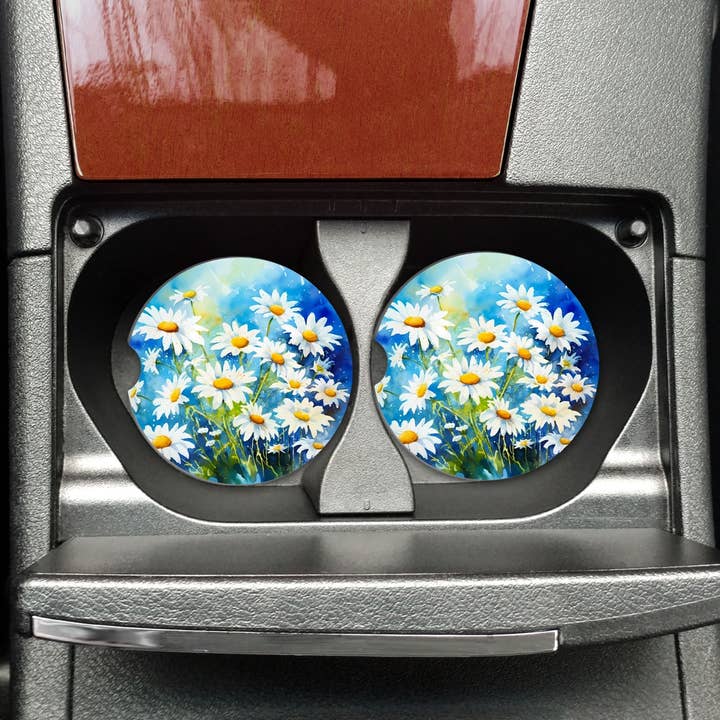 Posavasos para coche con margaritas, juego de 2, posavasos de neopreno para venta al por mayor de Uniquely Designed By Rebecca