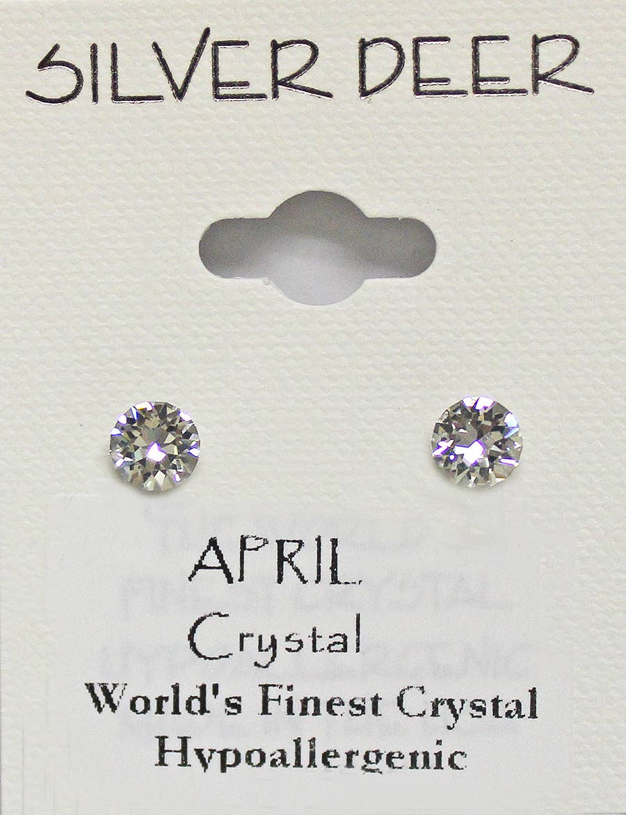 Silver Deer Crystal - Wholesale Stud/Post Earrings - 48 pr. Birthstone Earring Collection on Easel Board (5mm)1