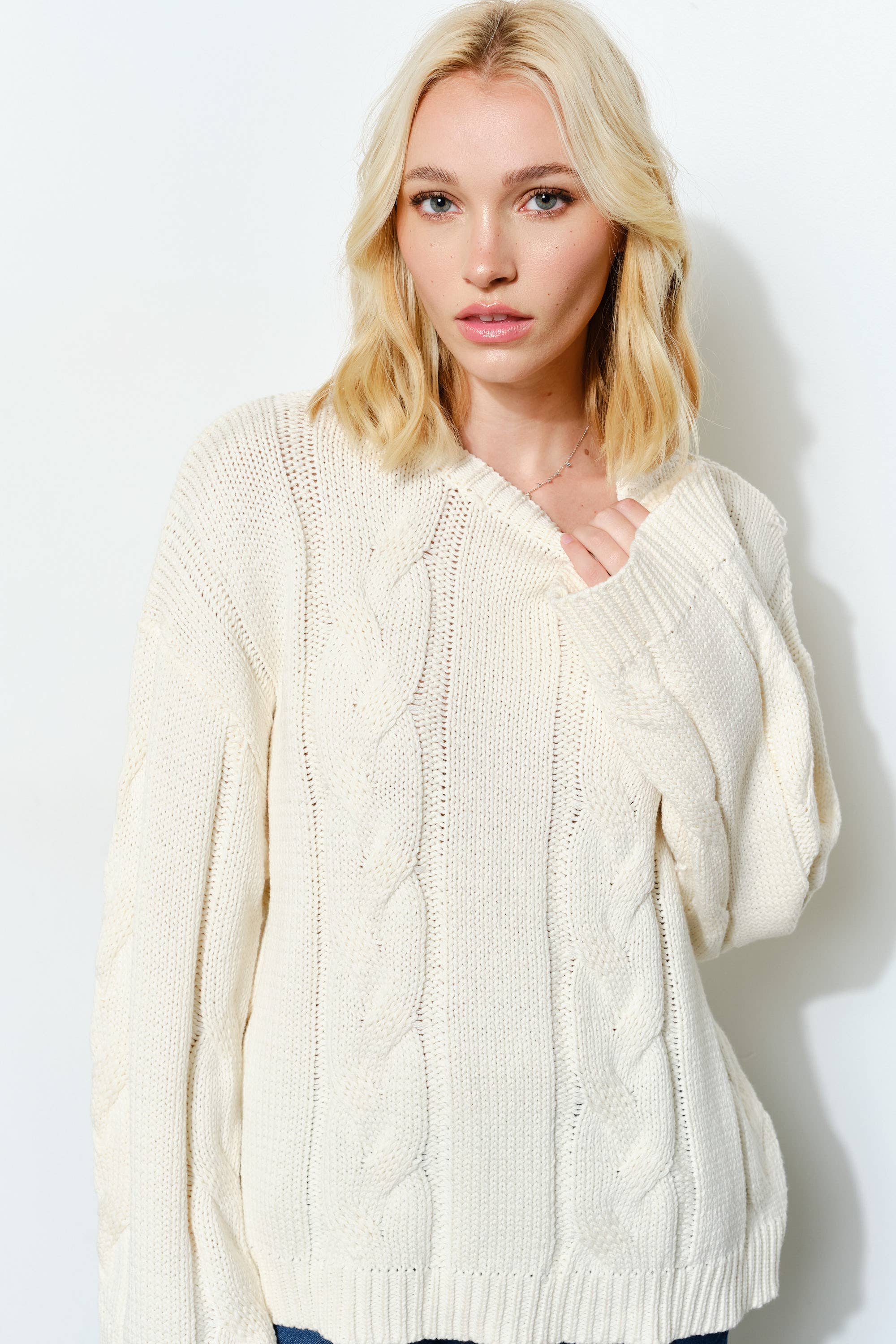 Pretty Garbage - Wholesale Knit Sweater - Women's - PRUDENCE CABLE KNIT SWEATER - Oversized, Fall7