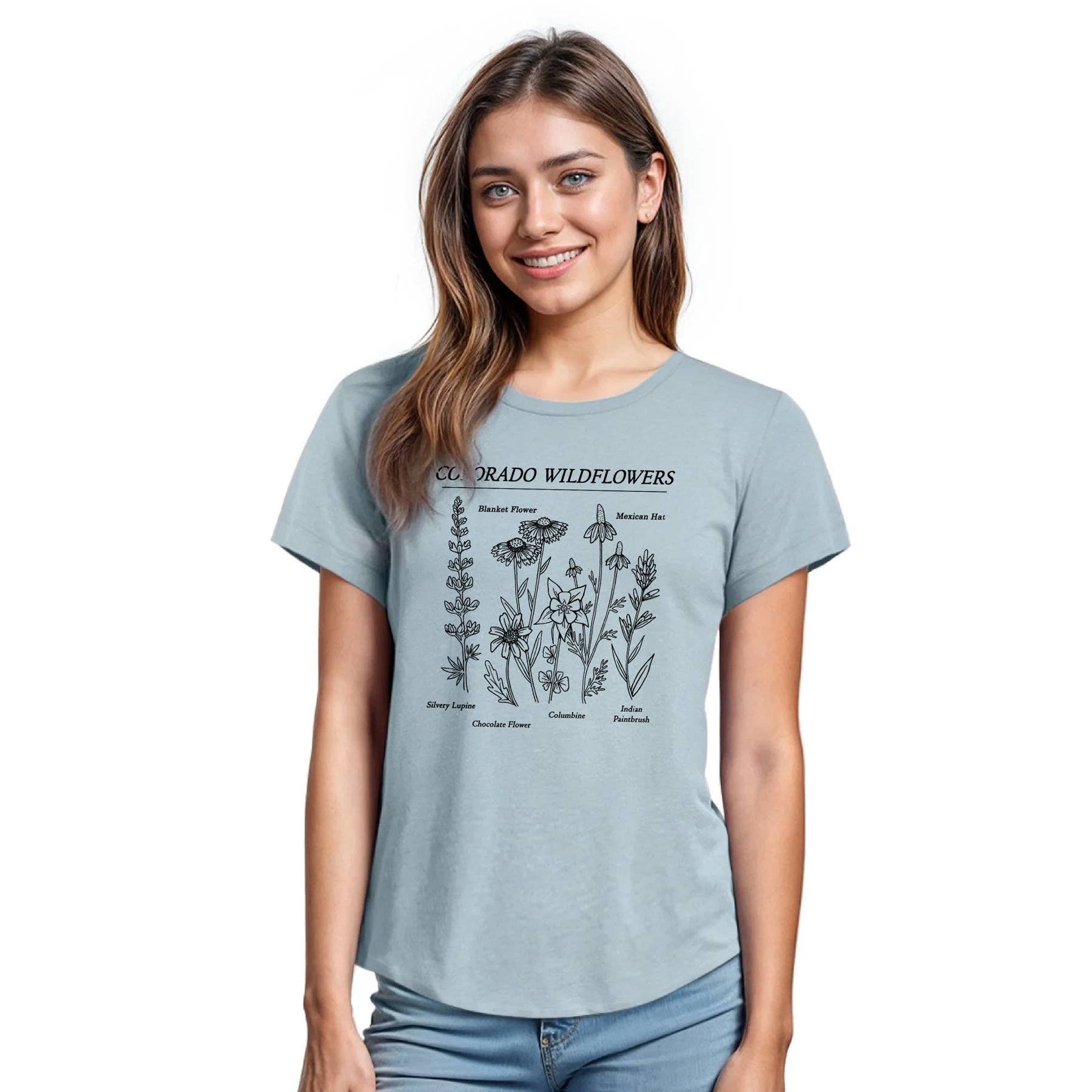 Light Blue Colorado Wildflowers Scoopneck for wholesale on Faire1