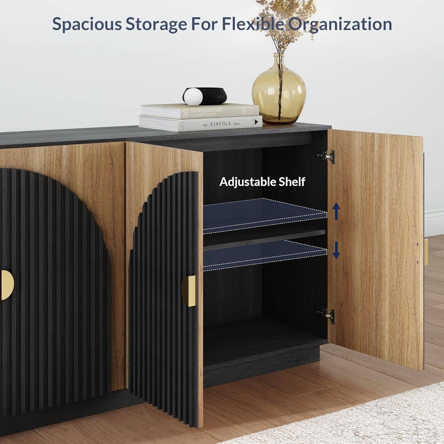 65 Inch Fluted Buffet Cabinet With Storage In Camel for wholesale on Faire4