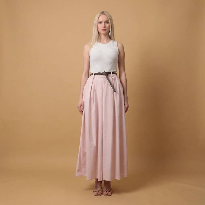 Pantalon large ceinturé en coton CVA824687 pour la vente par Cecile Wang