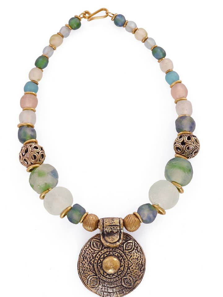 Brass & Recycled Glass Spiral Sands Necklace for wholesale by Swahili | AFRICAN MODERN