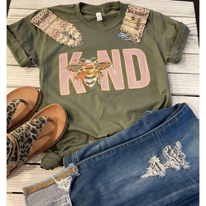 Southern Attitude Designs Inc - Wholesale T-Shirt (Graphic) - Unisex - Bee Kind Army Green Graphic T-Shirt - Unisex