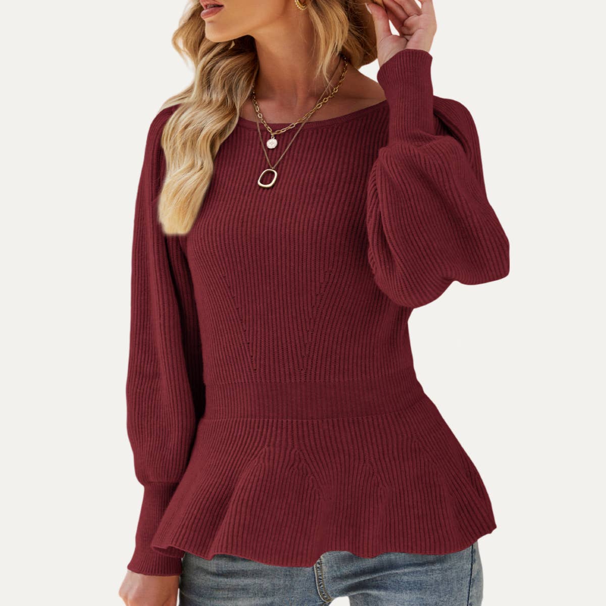 The Moment Collection - Wholesale Knit Sweater - Women's - Chic Balloon Sleeve Flouncy Knit Sweater Top0