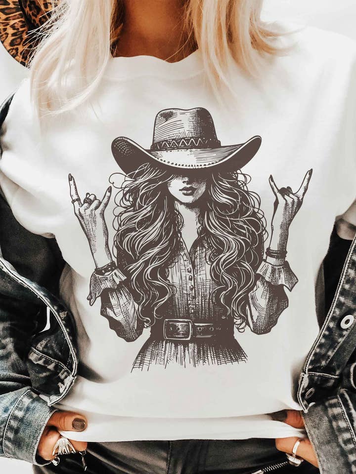 JCoons - Wholesale Screen Printed T-Shirt - Women's - Cowgirl Rocker