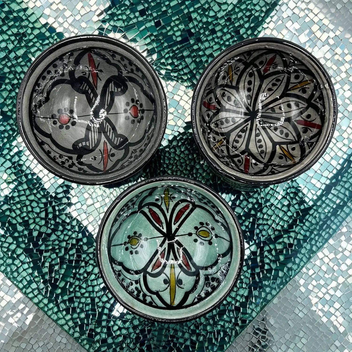 Etnico del Mondo - Vente Assiettes/plats/bols de décoration - Ensemble de 3 petits bols marocains en céramique peints à la main #170