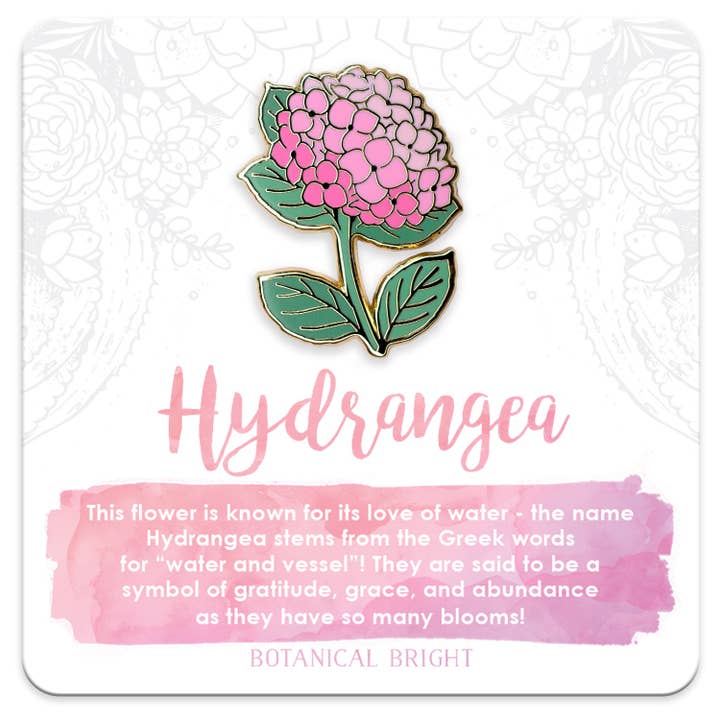 Spilla smaltata ortensia per la vendita all'ingrosso da parte di Botanical Bright