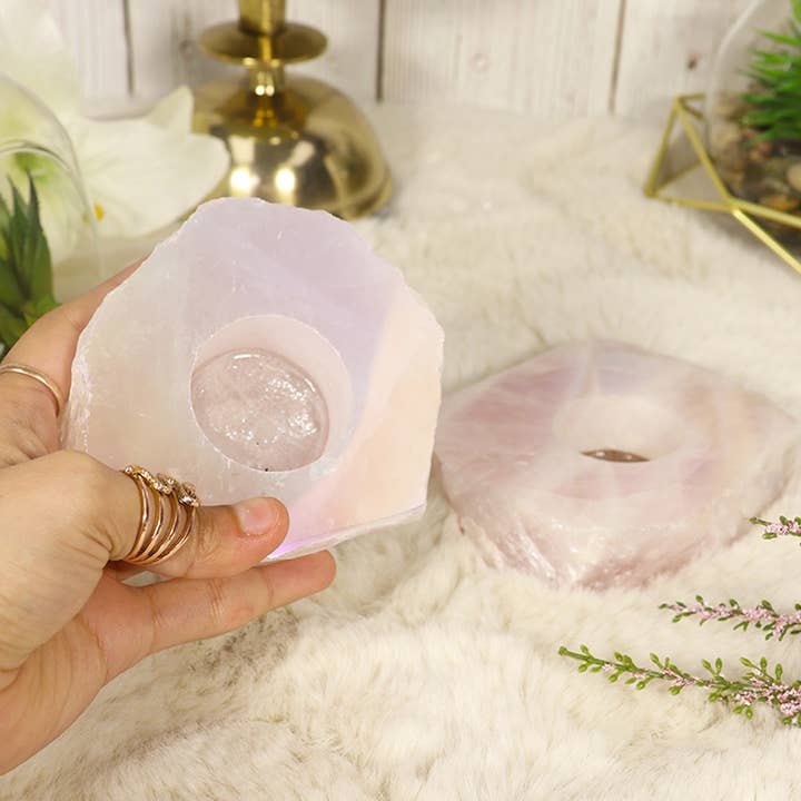 Natures Artifacts Inc - Wholesale Candle Holder - Angel Aura Rose Quartz Candle Holder1