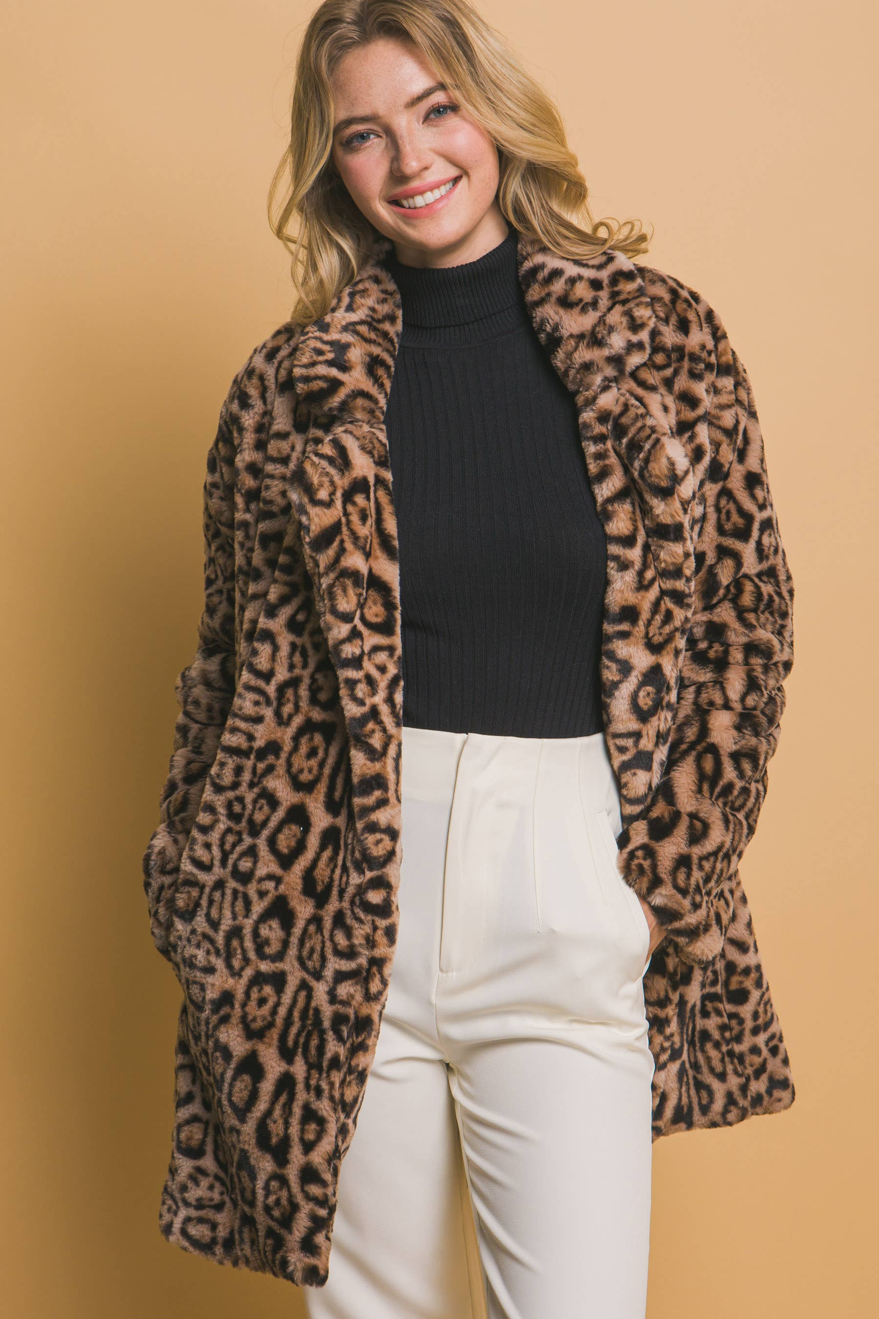42POPS - Wholesale Coat - Women's - , 0827 Animal Print Fur Coat w/ Pockets SI-26913