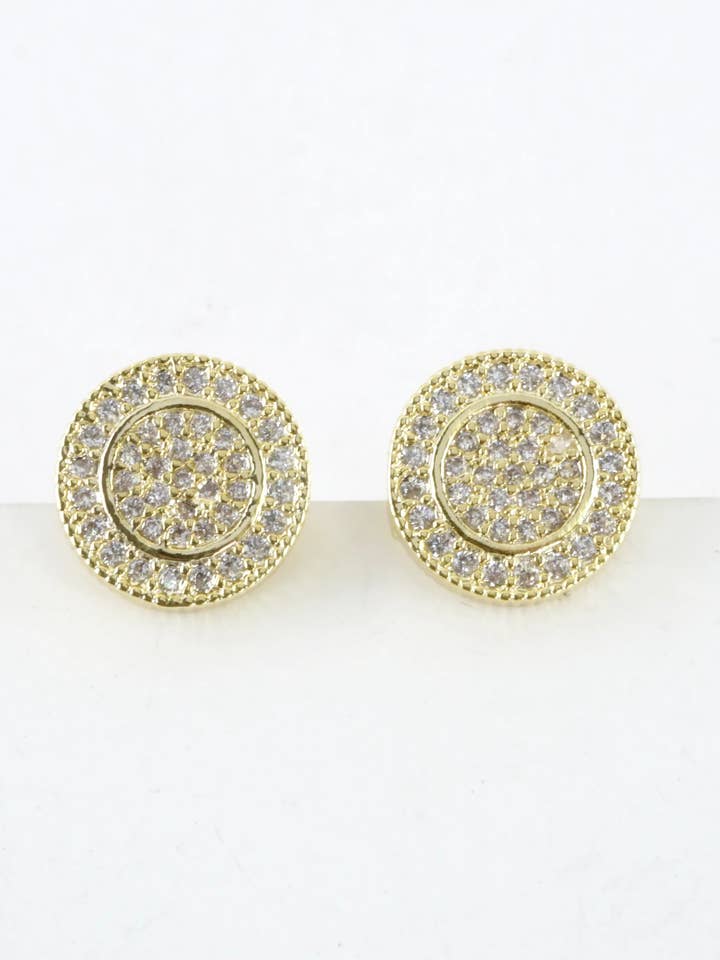 Double Circle Textured Pave Crystal Stud Earrings for wholesale by Wild Honey