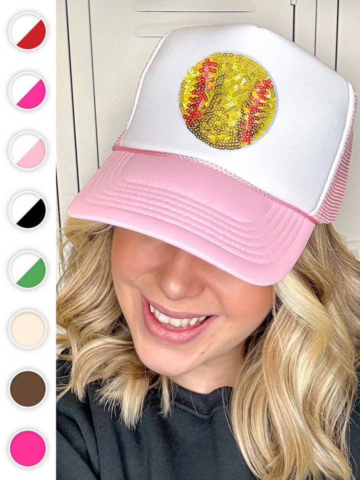 Sparkle Softball Trucker Hat for wholesale by Sugar Stitch