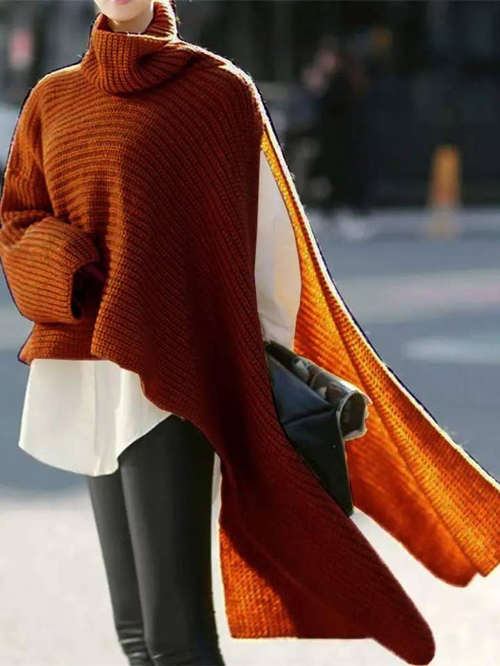 Fashion Combination - Wholesale Tunic Sweater - Women's - asymmetrical turtleneck chunky knit sweater2