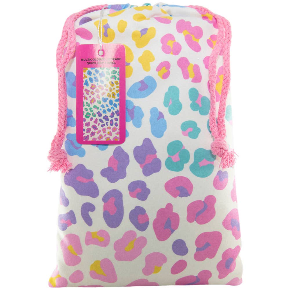 Arcobaleno Asciugamano da spiaggia a asciugatura rapida con motivo leopardato multicolore in vendita all'ingrosso su Faire4