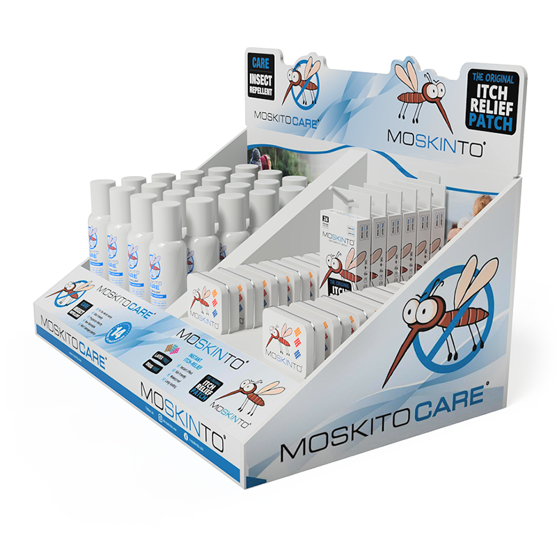 Moskinto: Original Itch-Relief Patch & 14hr Insect Repellent - Wholesale Insect Repellent - Moskinto HQ 68pc Shelf Display3